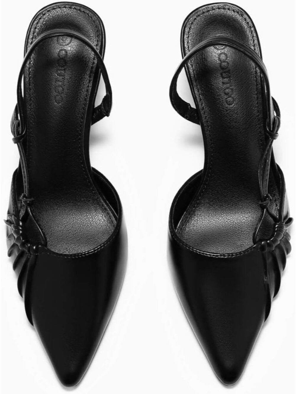 Women's Black Slingback Kitten Heels Closed Pointed Toe Pumps Party Dress Shoes - Picture 5 of 6